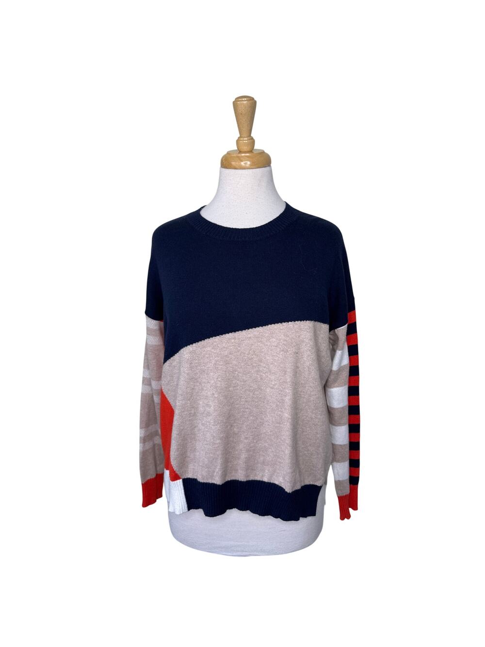 ZAKET & Plover Color block Crewneck Cotton Cashmere Navy Blue Tan Orange Size XS